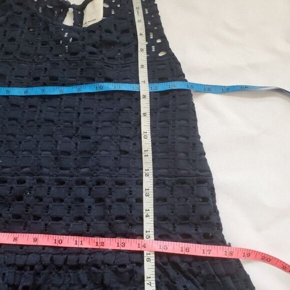 VERA MODA‎ Womens Dress SZ L Broderie Eyelet Drop Waist Navy Sheath Sleeveless - Picture 4 of 10